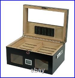 100 CT Black Wooden Cigar Humidor Box with Digital Hygrometer