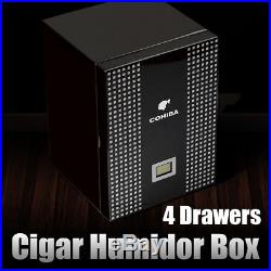 100 Cigar Humidor Case Storage Box Leather Cedar Wood with Humidifier Hygrometer