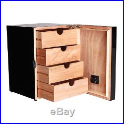 100 Cigar Humidor Case Storage Box Leather Cedar Wood with Humidifier Hygrometer