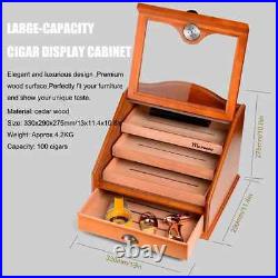 100 Count Luxury Cigar Cedar Wood Display Cabinets Cigar Storage Box Humidifier