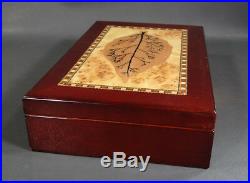 10 Tobacco Leaf Marquetry Wooden Cigar Humidor Box Hinged Lid Case Montel Sign