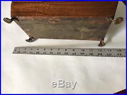 11 Antique Victorian Wood BoxMetal Claws FeetMarquetryw Orig KeyTea Caddy