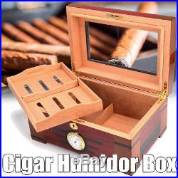 120 Cigar Storage Case Box Wood Cedar Gloss Piano Humidor Hygrometer Humidifier