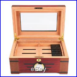 120 Cigar Storage Case Box Wood Cedar Gloss Piano Humidor Hygrometer Humidifier