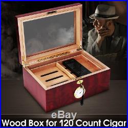120 Cigars Wood Box Cedar Lined Cigar Storage Case Humidor Humidifier
