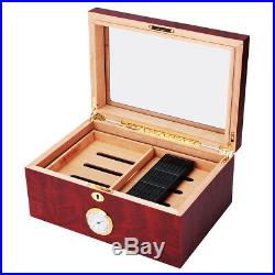 120 Cigars Wood Box Cedar Lined Cigar Storage Case Humidor Humidifier