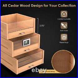 150 Counts Cigar Humidor Cabinet Storage Box 3 Drawer With Humidifier Hygrometer