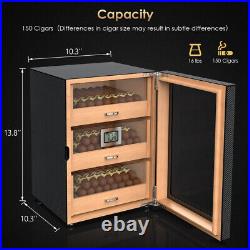 150 Counts Cigar Humidor Cabinet Storage Box 3 Drawer With Humidifier Hygrometer