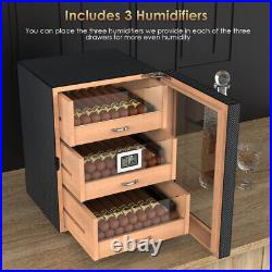 150 Counts Cigar Humidor Cabinet Storage Box 3 Drawer With Humidifier Hygrometer