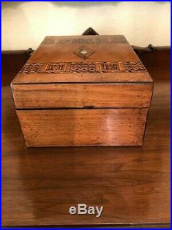1870 Antique Victorian Tunbridge Ware Jewelry Work Cigar Humidor Box