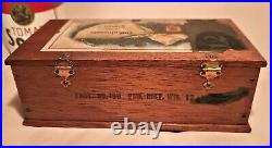 1898 CIGAR BOX vtg christmas humidor john fiege bayfield wisconsin stamp tobacco