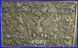 1900 Imperial Russian Cast Bronze Cigar Cigarette Box Double Head Eagle Grapes