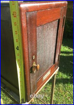 1917 WW1 Antique English Oak Humidor Cabinet, Smokers Box Named Porcelain