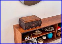 1924 Alfred Dunhill Art Deco Carved Wood Humidor Cigar Pipe Tobacco Box Antique