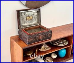 1924 Alfred Dunhill Art Deco Carved Wood Humidor Cigar Pipe Tobacco Box Antique