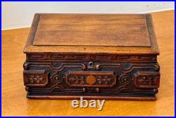1924 Alfred Dunhill Art Deco Carved Wood Humidor Cigar Pipe Tobacco Box Antique
