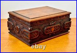 1924 Alfred Dunhill Art Deco Carved Wood Humidor Cigar Pipe Tobacco Box Antique