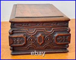 1924 Alfred Dunhill Art Deco Carved Wood Humidor Cigar Pipe Tobacco Box Antique