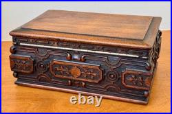 1924 Alfred Dunhill Art Deco Carved Wood Humidor Cigar Pipe Tobacco Box Antique