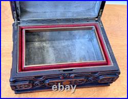 1924 Alfred Dunhill Art Deco Carved Wood Humidor Cigar Pipe Tobacco Box Antique