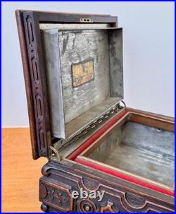 1924 Alfred Dunhill Art Deco Carved Wood Humidor Cigar Pipe Tobacco Box Antique