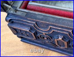 1924 Alfred Dunhill Art Deco Carved Wood Humidor Cigar Pipe Tobacco Box Antique