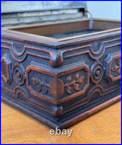 1924 Alfred Dunhill Art Deco Carved Wood Humidor Cigar Pipe Tobacco Box Antique