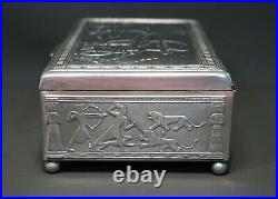 1930 German Koch&Bergfeld Silver Plate Egyptian Revival Art Cigar Box Humidor