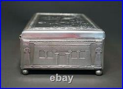 1930 German Koch&Bergfeld Silver Plate Egyptian Revival Art Cigar Box Humidor