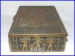 1930s EGYPTIAN Revival Embossed Brass Wood Lined HUMIDOR / CIGAR BOX, Smoke Set