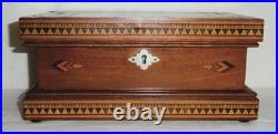19th Century Mahogany Humidor Box Marquetry Inlaid Tin Lining Sponge Holder