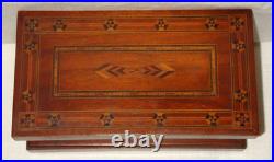 19th Century Mahogany Humidor Box Marquetry Inlaid Tin Lining Sponge Holder