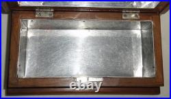 19th Century Mahogany Humidor Box Marquetry Inlaid Tin Lining Sponge Holder