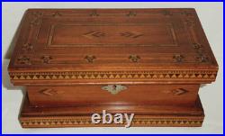 19th Century Mahogany Humidor Box Marquetry Inlaid Tin Lining Sponge Holder