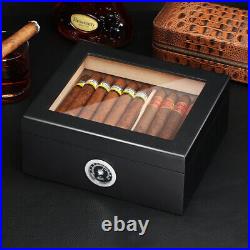 25-50 Cigars Desktop Glasstop Cigar Humidor With Hygrometer Drawer Upgraded Black