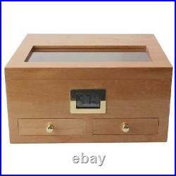 25-50pcs Cigars Box Humidor Digital Hygrometer Case 2 Drawers Cedar Cabinet
