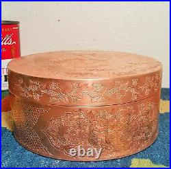 2POUNDS! Antique chinese round copper stash humidor box vtg buddha art sculpture