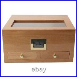 2 Drawer Wooden Cigar Humidor with Humidifier Hygrometer Large Capacity Cigar Box