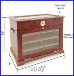 300 Count Top Front Display Cherry Wood Cedar Humidor Storage Box for Cigars