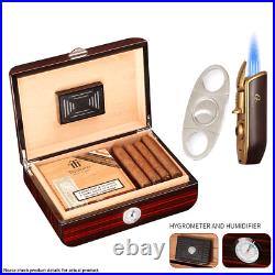 35CT Cigar Humidor Case Wood Box Humidifier Hygrometer Torch Lighter and Cutter 35CT Cigar Humidor Case Wood Box Humidifier Hygrometer Torch Lighter and Cutter