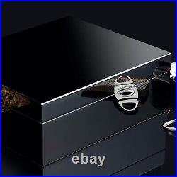 35-50 Cigars Humidor Box Accessories Hygrometer Humidifier Cutter Ashtray Black