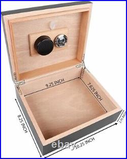 35-50 Cigars Humidor Box Accessories Hygrometer Humidifier Cutter Ashtray Black