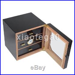 3-DRAWERS Cedar Wood Cigar Humidor Case Box With Humidifier Hygrometer Black CAN