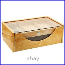3 Grids Storage Cigar Box Glass Cover Cedar Wood Humidor W Humidifier Hygrometer