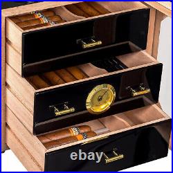 3 Tier Cigar Humidor Holder Cedar Wood Sigaren Storage Case Box Hygrometer