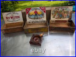 3 antique wood cigar boxes
