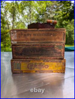 3 antique wood cigar boxes