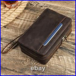 4 Tube Cigar Case Holder Zipper Travel Bag Cigars Humidor Box Genuine Leather