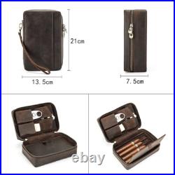 4 Tube Cigar Case Holder Zipper Travel Bag Cigars Humidor Box Genuine Leather