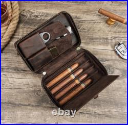 4 Tube Cigar Case Holder Zipper Travel Bag Cigars Humidor Box Genuine Leather